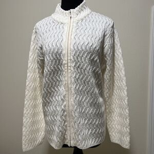 VTG Karen Scott Cardigan L Cable Knit Sweater Full Zip Ivory Hong Kong